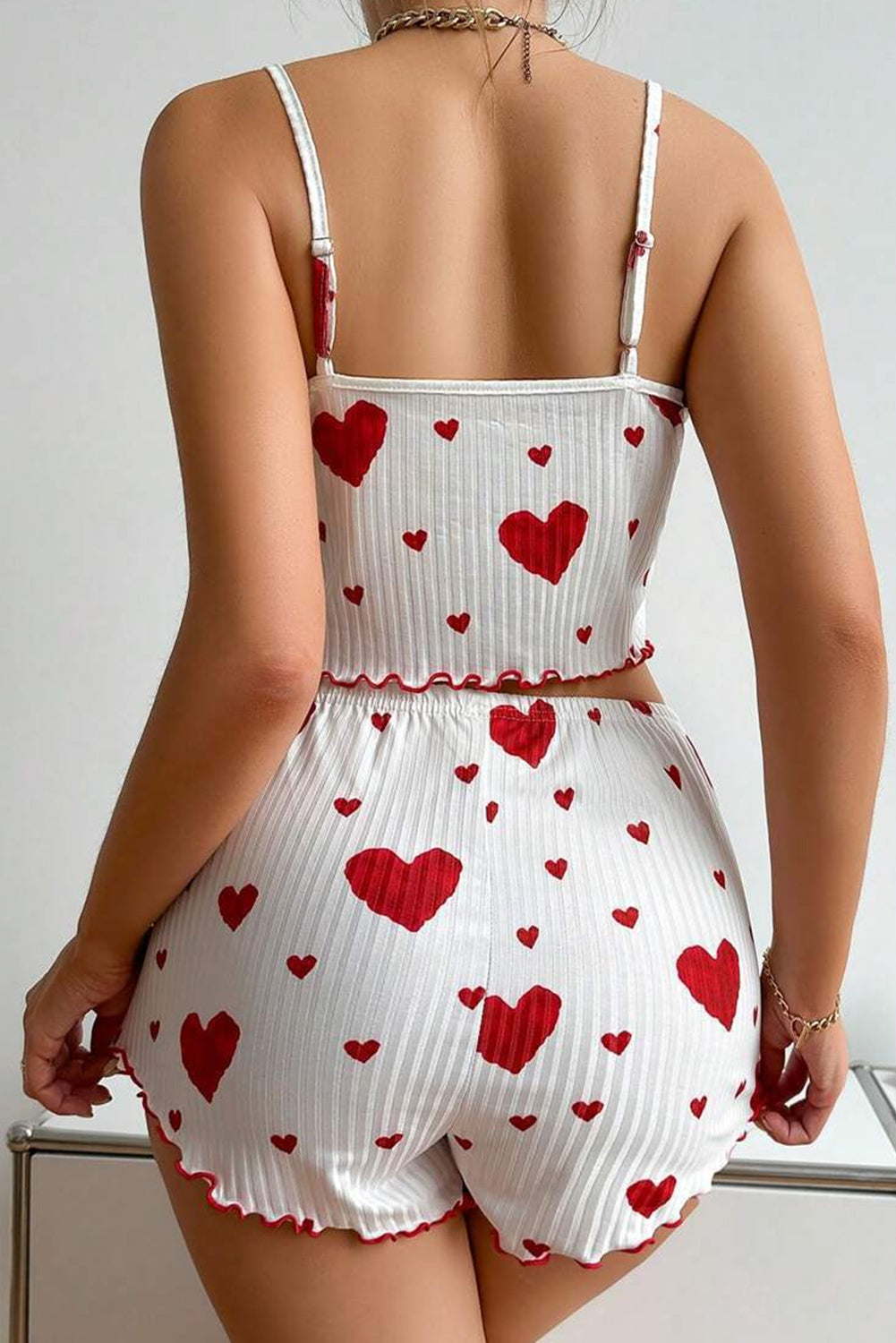 Women’s heart print pajama set in white for a comfy night’s sleep