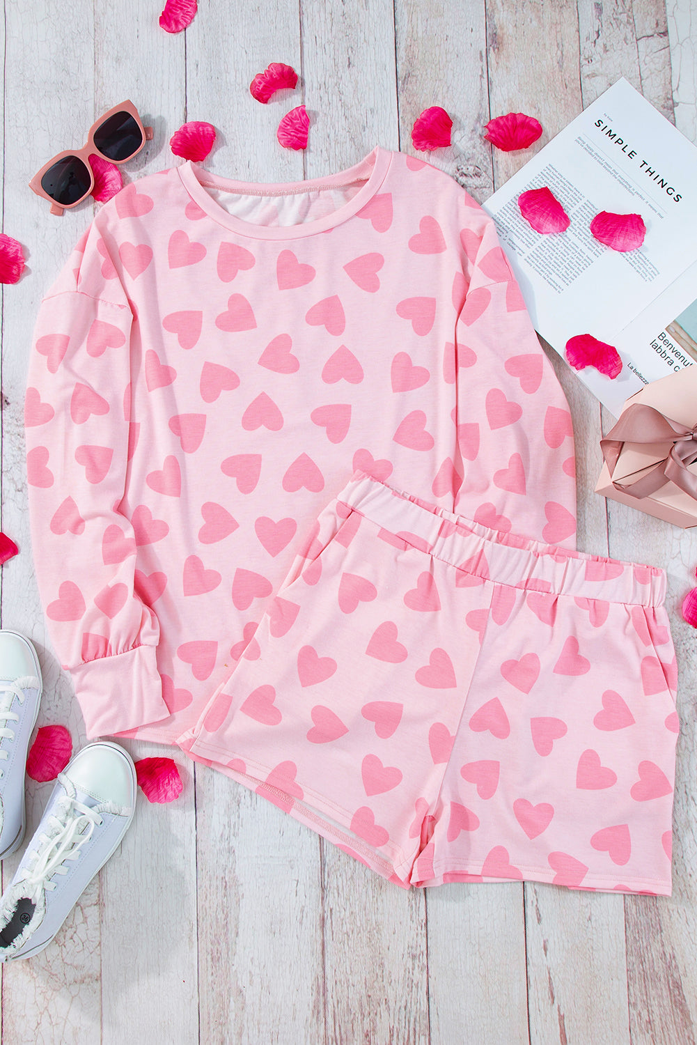 Soft and comfortable pink plus-size sweater with heart checkered print