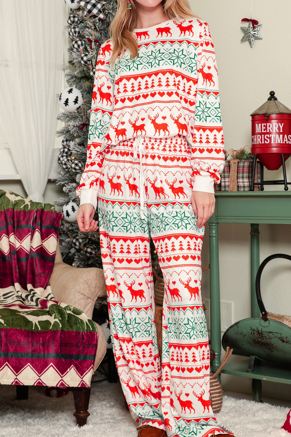 Cozy white Christmas pajama set perfect for holiday mornings