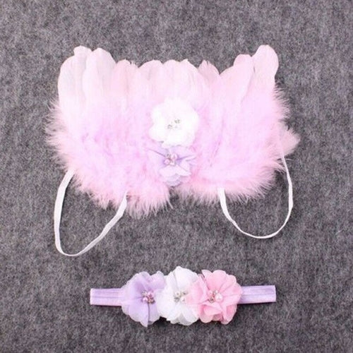 Baby Newborn Angel Flower Headband+Wing Feather