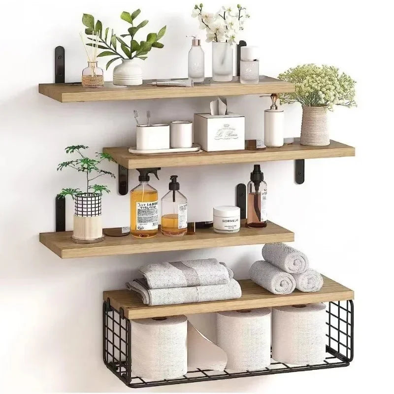 Minimalistic floating shelves for books and plants