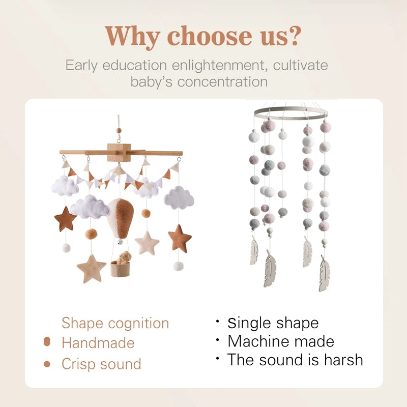 Soothing wooden toy mobile for nursery