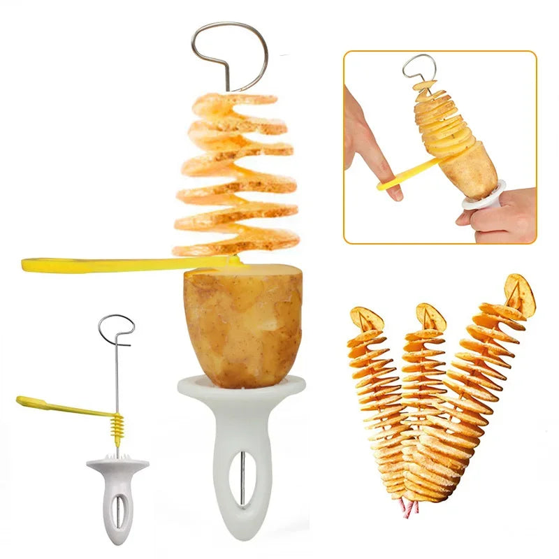 Kitchen tool for creating fun spiral-shaped potato slices