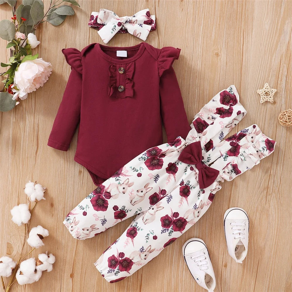 Red baby girl outfit set with dress and accessories