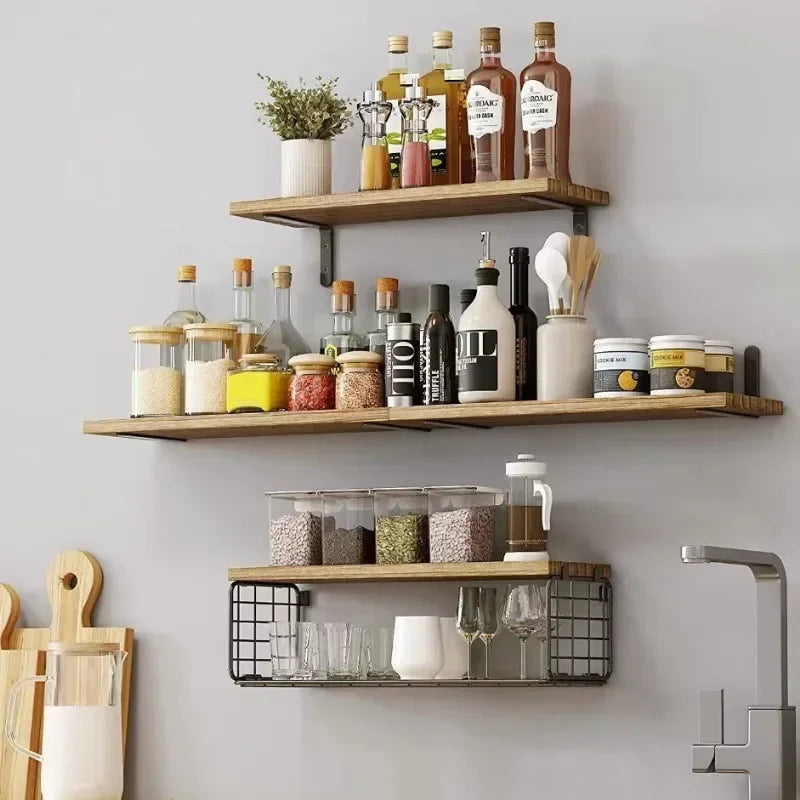 Floating wooden wall shelves for stylish home decor