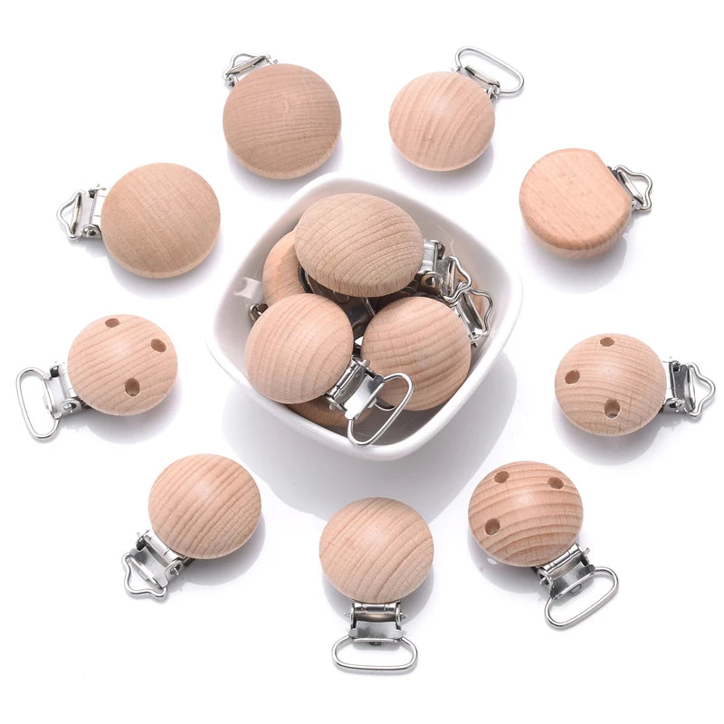 Natural beech wood pacifier holder clip for infants
