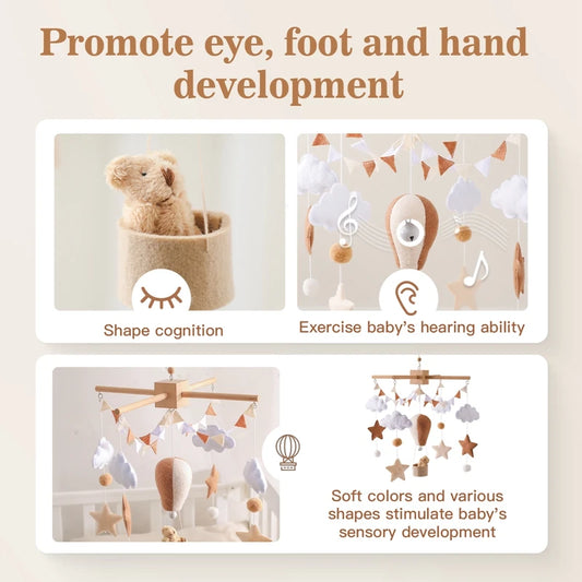Handcrafted wooden baby mobile for crib