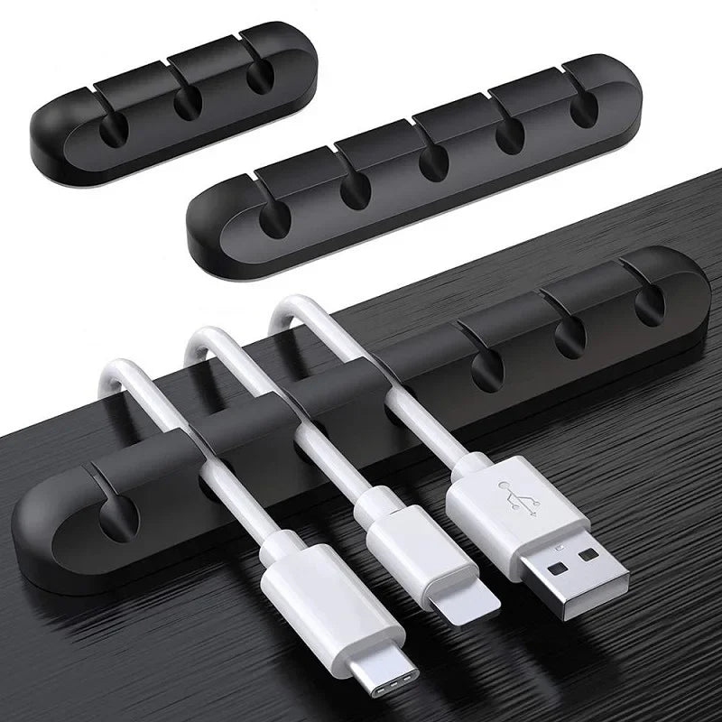 Cable holders for USB, charger, and headphone wires