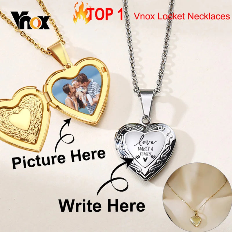 Vnox personalized heart locket necklace with engraving