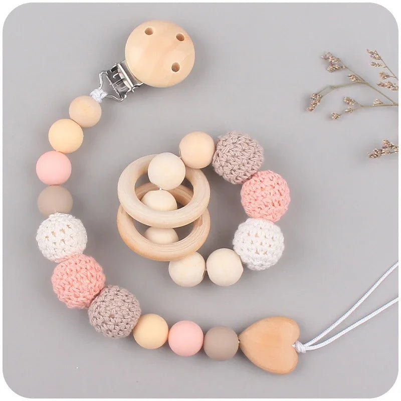 Handmade crochet baby pacifier clip for infants"
