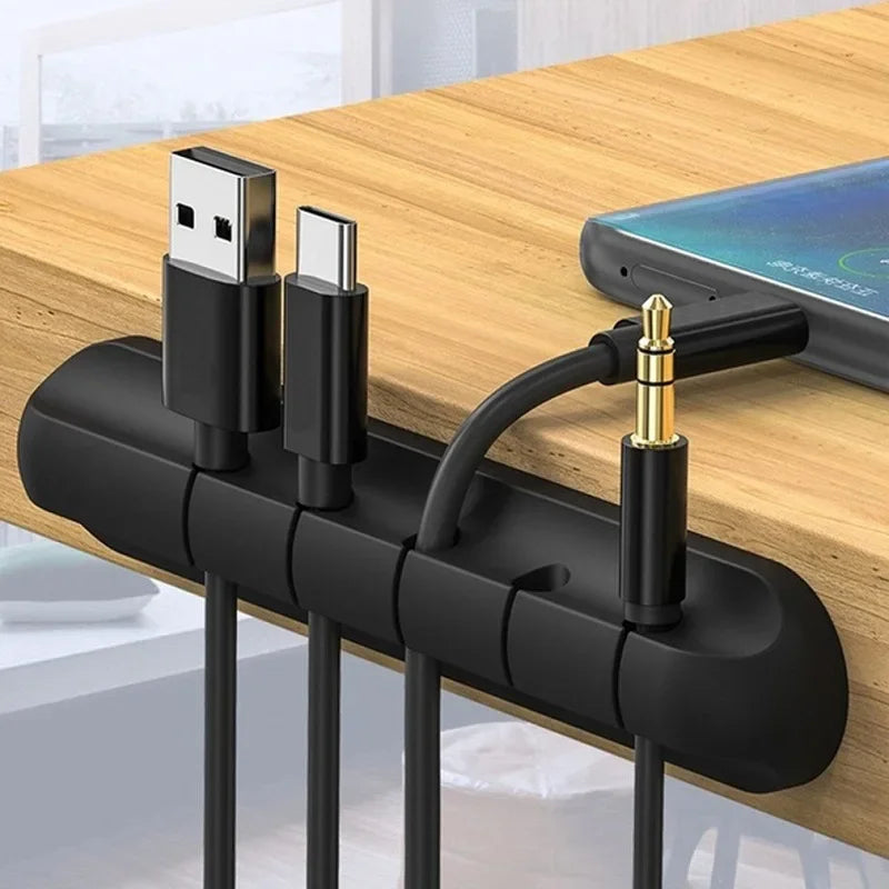 Cable winder clips for desk cord organization