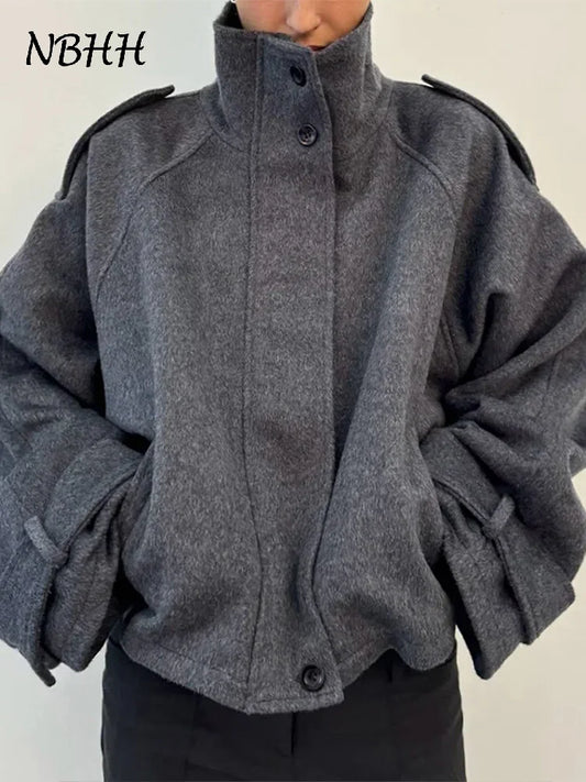 Loose Stand Collar Women's Woolen Coats