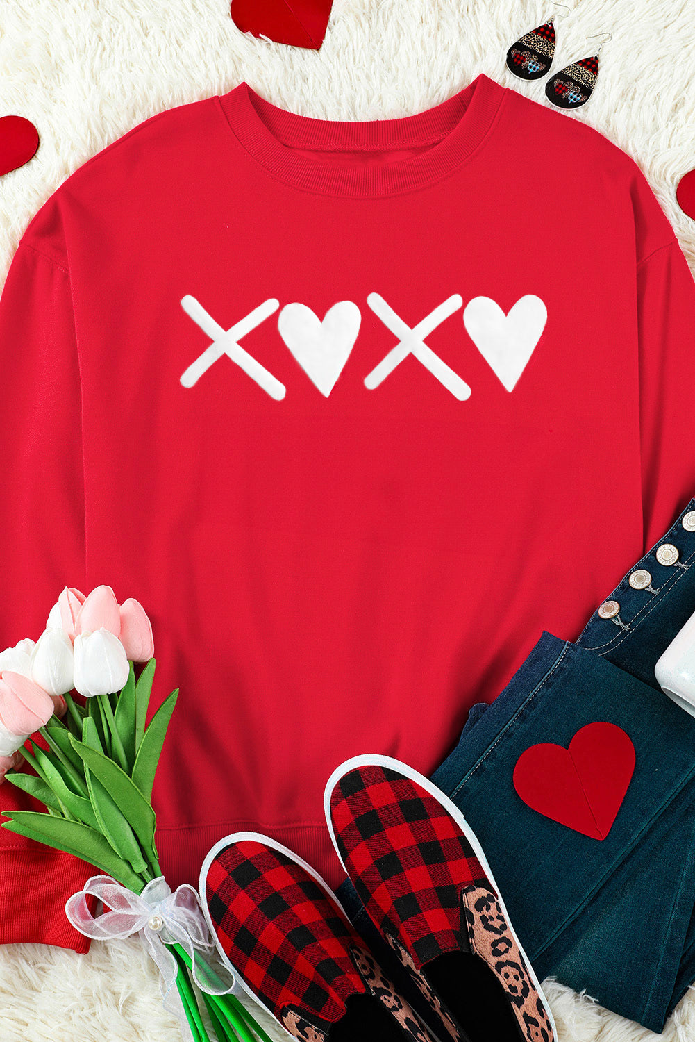Stylish Valentine's Day sweatshirt with XOXO heart