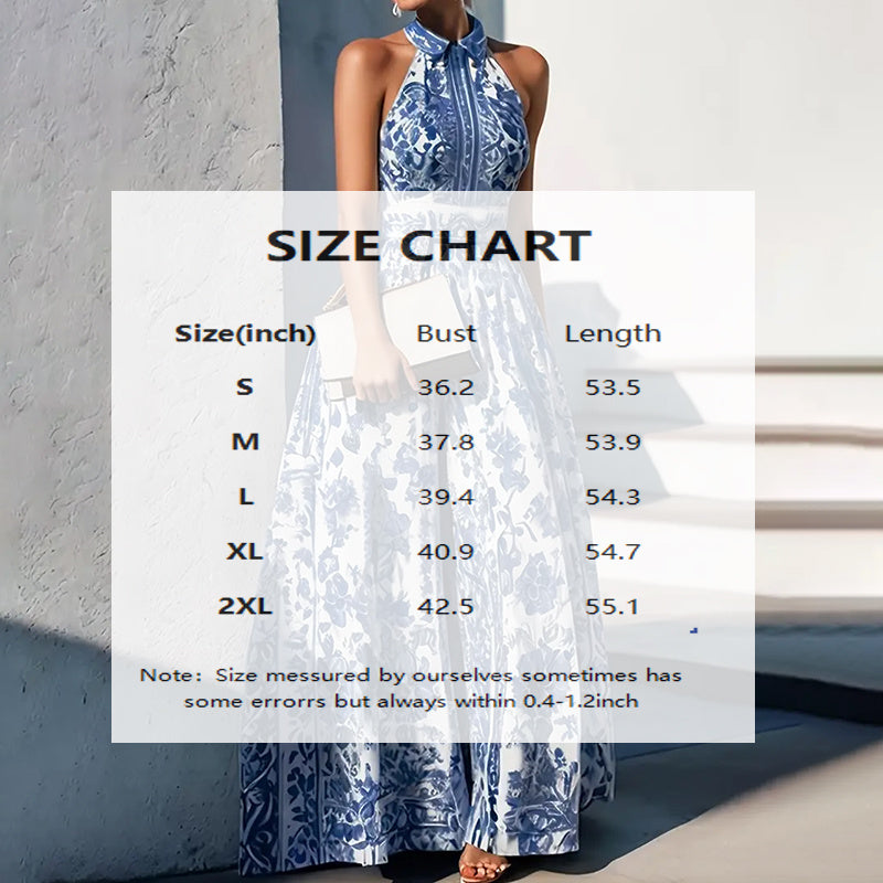 Women Summer Floral Print Halter Maxi Dress