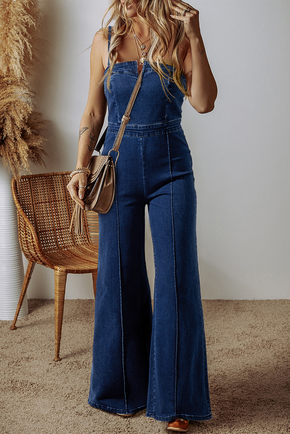 Comfortable sail blue jumpsuit with spaghetti straps for casual wear