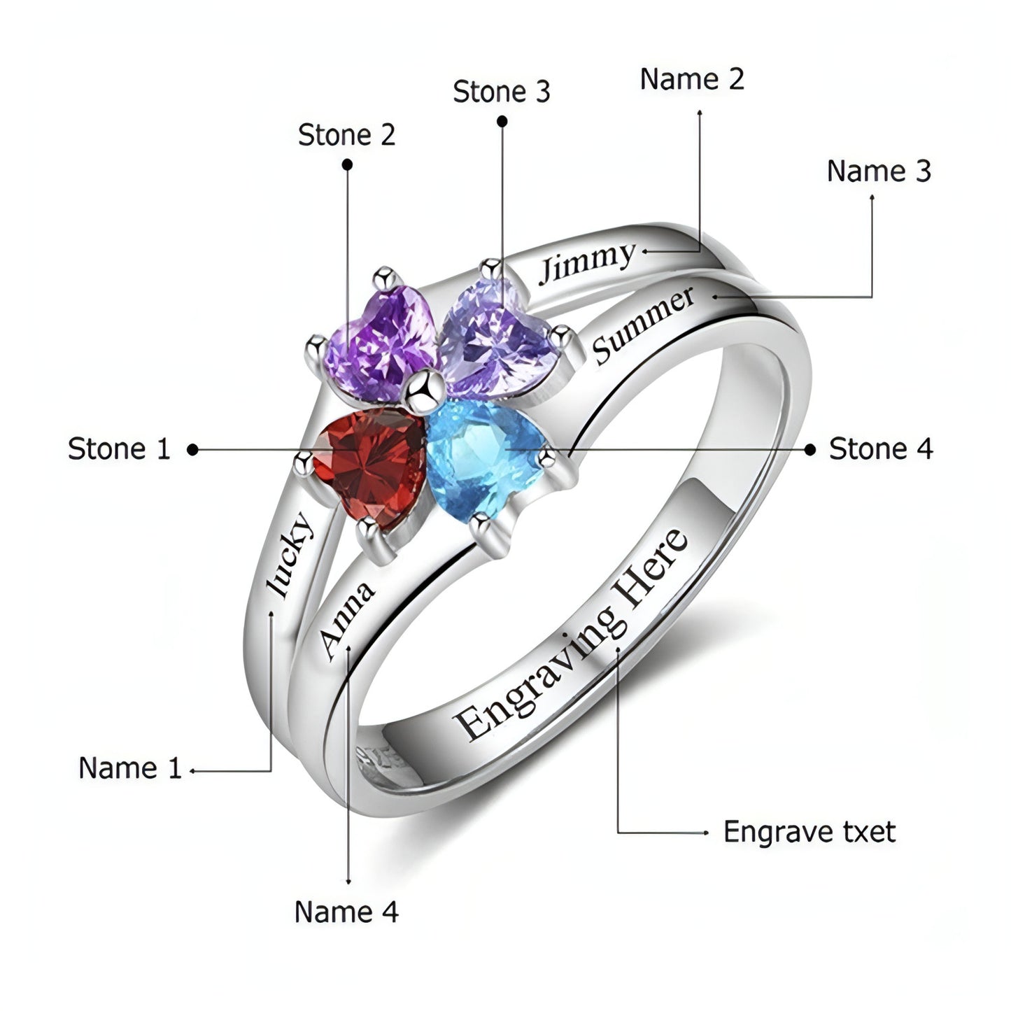 💍 Personalized Birthstone Name Ring