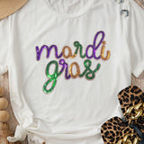 White Sequin Mardi Gras Tee