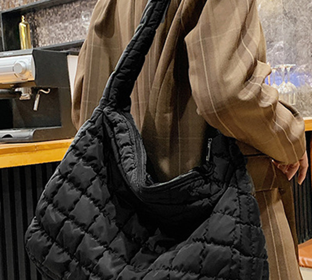 Beige Quilted Large Shoulder Bag