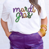 White Sequin Mardi Gras Tee
