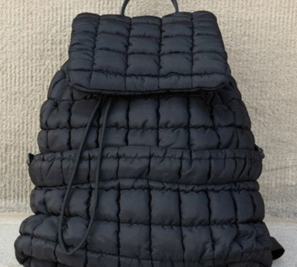 Trendy black quilted puffer backpack for daily use