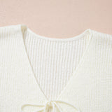 Beige Lace-up V Neck Sweater