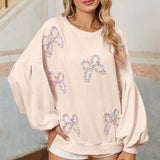 Light Pink Bow Lantern Sleeve Sweatshirt