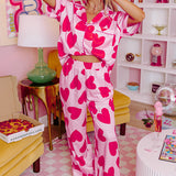 Soft pink heart print pajama set for cozy nights