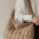 Beige Quilted Large Shoulder Bag