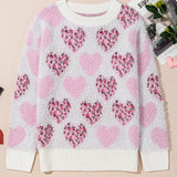 Pink Heart Leopard Print Sweater
