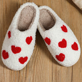White Heart Print Plush Slippers