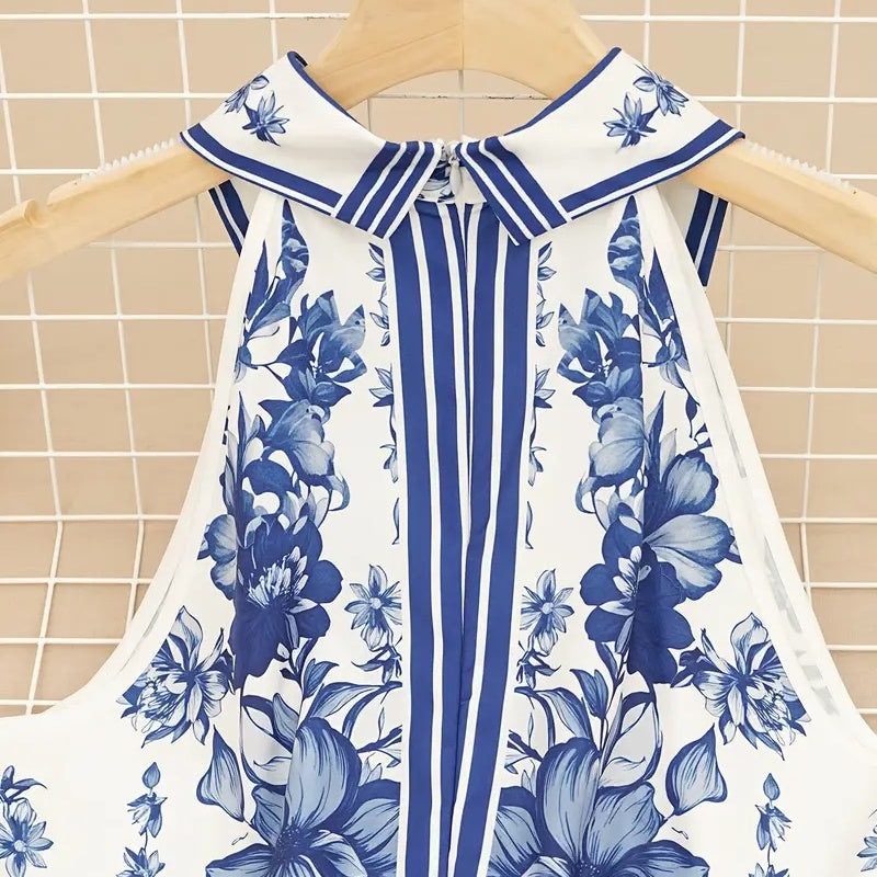 Women Summer Floral Print Halter Maxi Dress