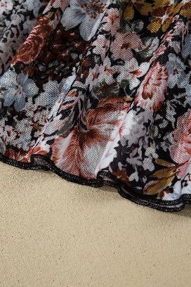 Brown Floral Mesh Mock Neck Top