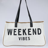 White Letter Print Canvas Tote