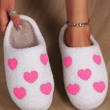 White Heart Print Plush Slippers