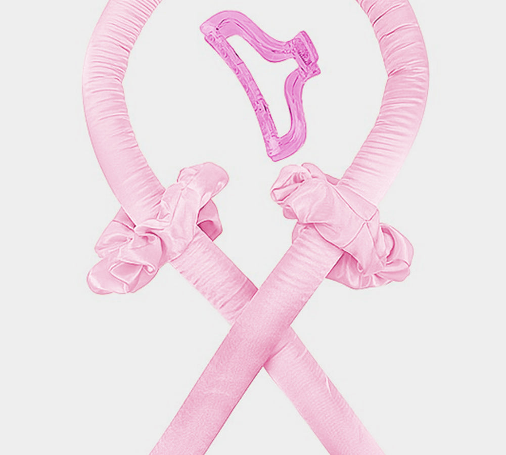 Soft pink heatless hair curler band for effortless curls