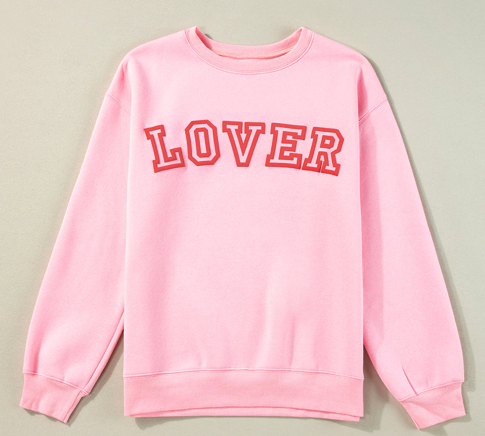 Trendy pink sweatshirt for casual outfits with LOVER print