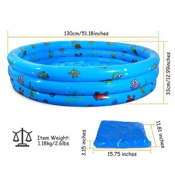 51x13In Inflatable Swimming Pool Blow Up Family Pool For 3 Kids