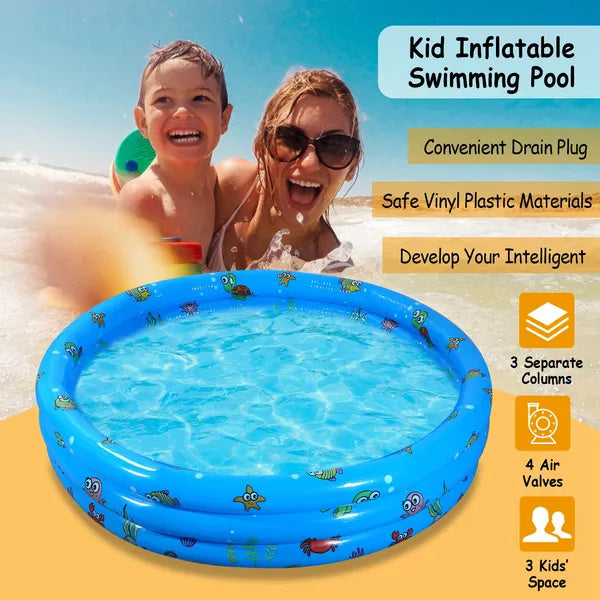 51x13In Inflatable Swimming Pool Blow Up Family Pool For 3 Kids