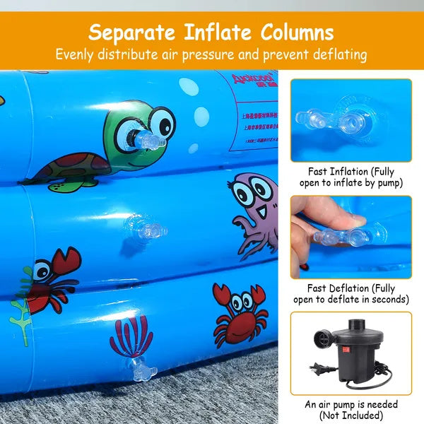 51x13In Inflatable Swimming Pool Blow Up Family Pool For 3 Kids