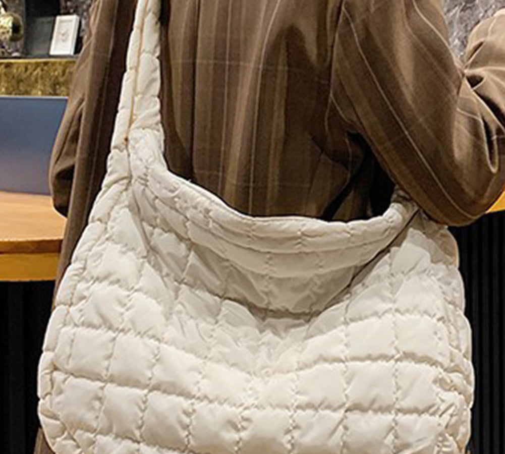 Beige Quilted Large Shoulder Bag