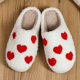 White Heart Print Plush Slippers