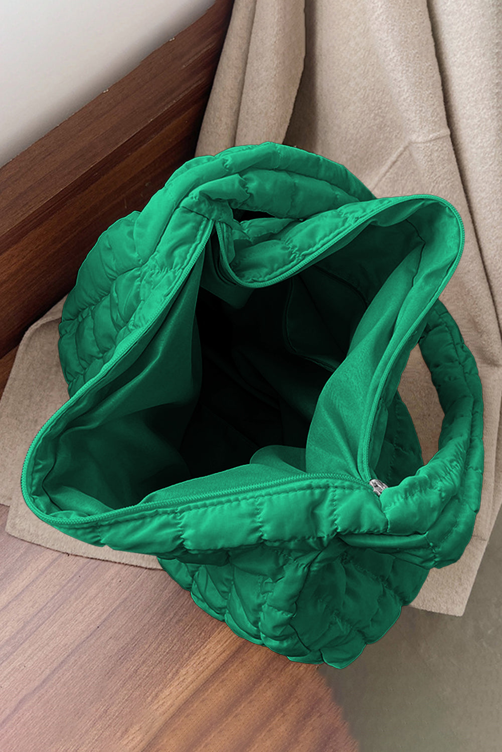 Beige Quilted Large Shoulder Bag