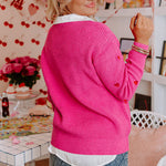 Stylish rose red sweater with heart print for women