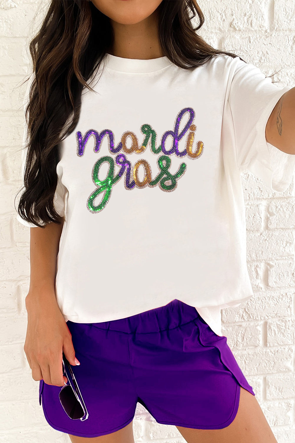 white sequin mardi gras tee festive party shirt