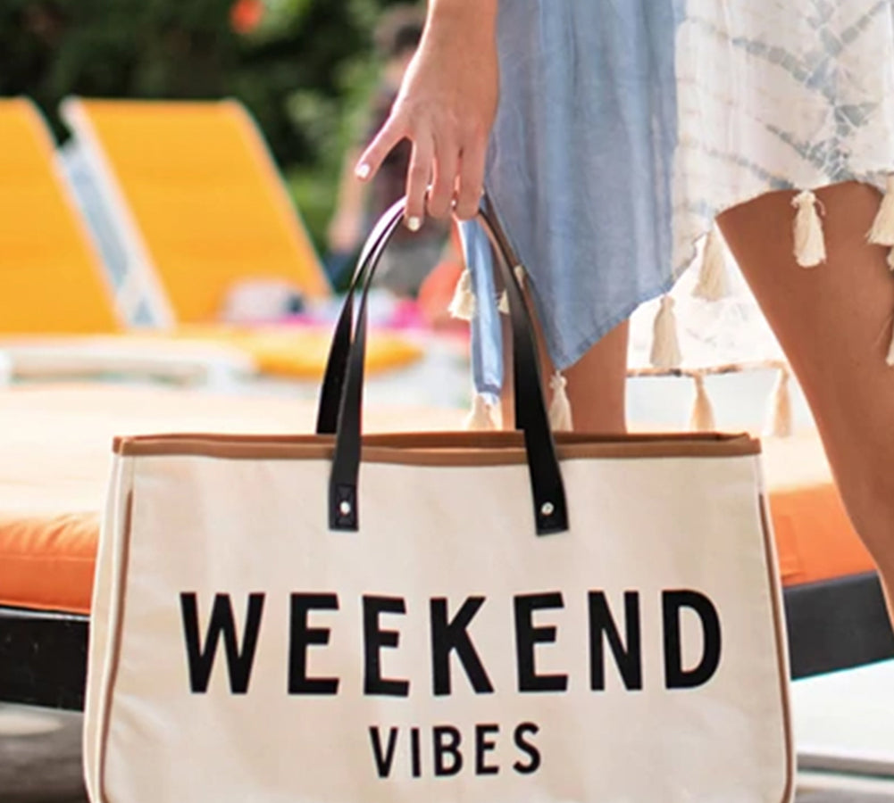 Durable and chic white canvas tote with bold letter print