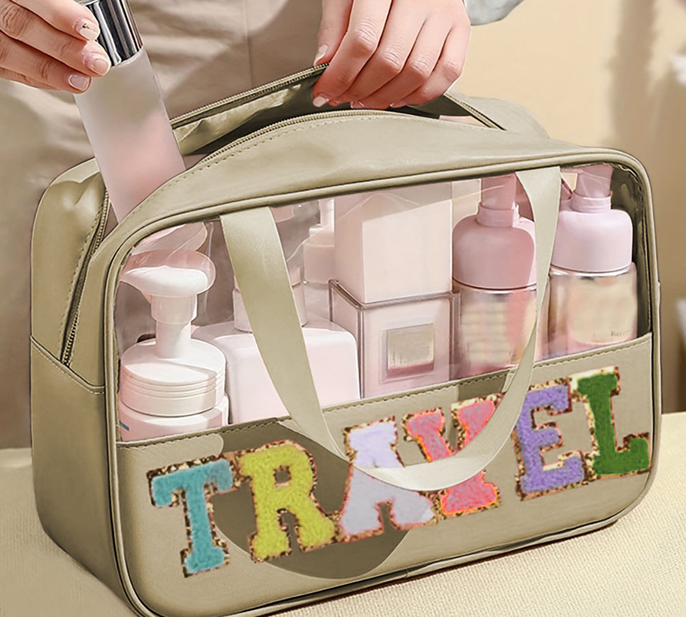 Black TRAVEL Chenille PVC Makeup Bag