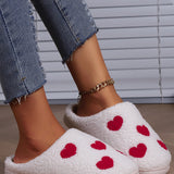 White Heart Print Plush Slippers