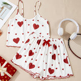 White Heart Print Pajama Set
