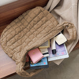 Beige Quilted Large Shoulder Bag