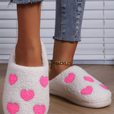 White Heart Print Plush Slippers